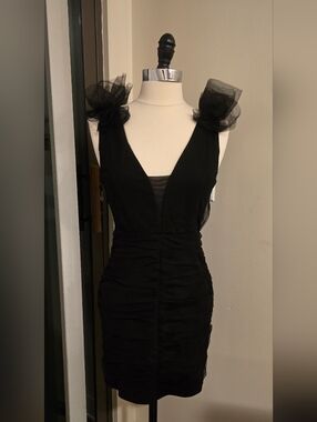 Lulus Peak Poise Black Tulle Ruffled Dress XS